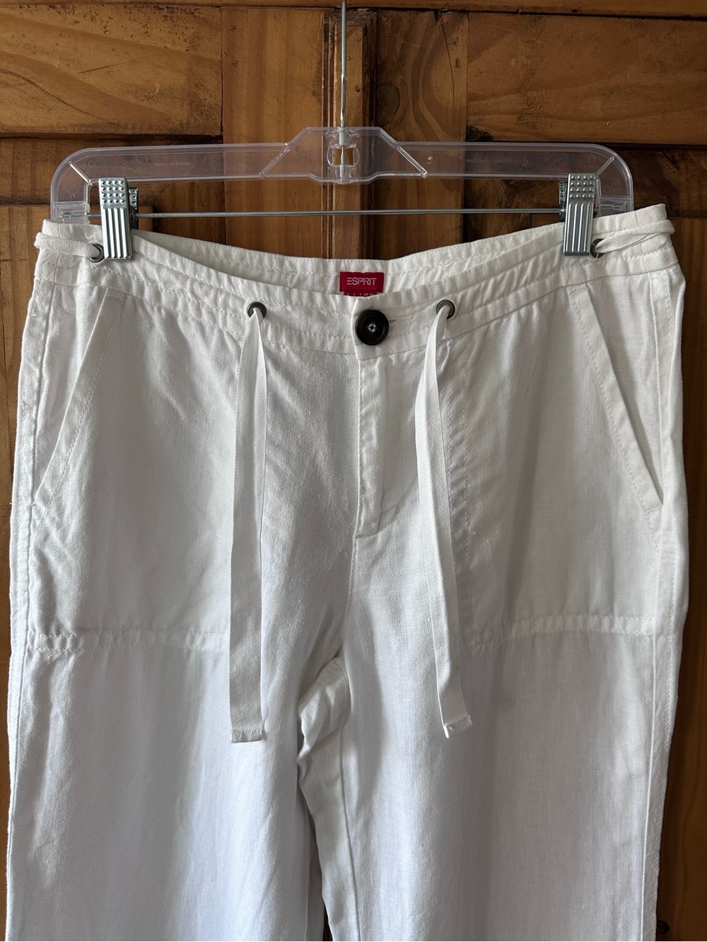 ESPRIT White Cotton Linen Blend Wide Leg Pants Drawstring Coastal Neutral - 8 - Picture 4 of 6